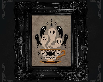 Haunted Tea - Cross Stitch Pattern - Gothic, Ghosts, Witchy, Easy, Tasseomancy, Spooky, Creepy Cute, Mini Pattern