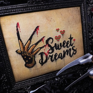 Sweet Dreams Freddy K Cross Stitch Pattern Horror, Movie, Macabre, Thriller, Murder, Modern, Slasher, Elm Street image 1