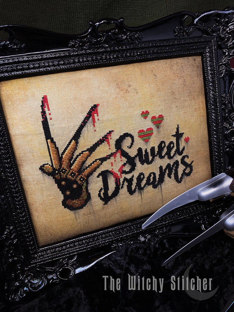 Sweet Dreams Freddy K Cross Stitch Pattern Horror, Movie, Macabre, Thriller, Murder, Modern, Slasher, Elm Street image 1