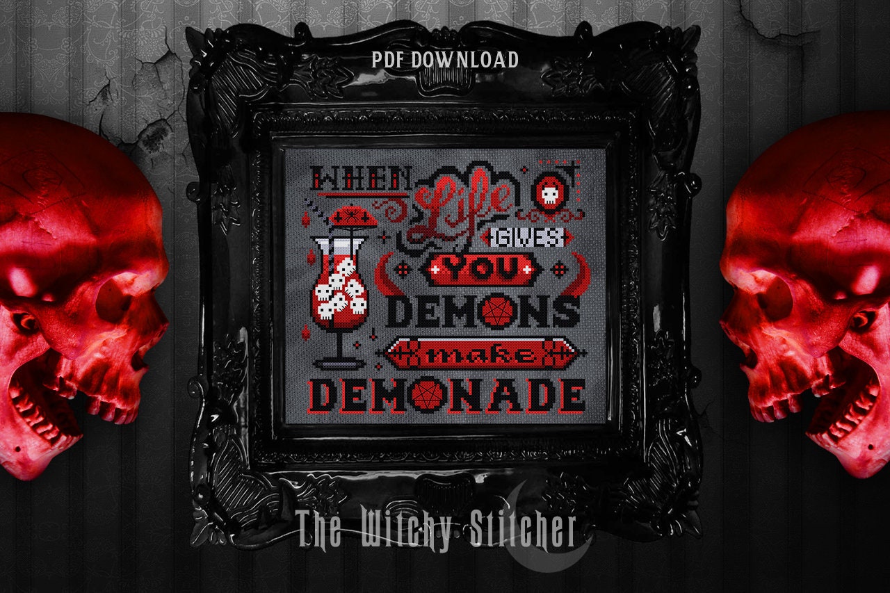 When Life Gives You Demons Make Demonade Occult Cross Stitch Etsy Canada