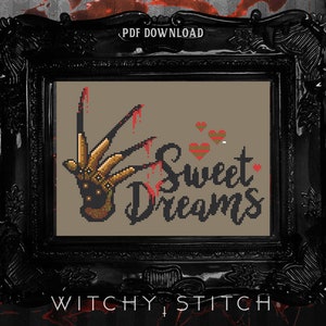 Sweet Dreams Freddy K Cross Stitch Pattern Horror, Movie, Macabre, Thriller, Murder, Modern, Slasher, Elm Street image 6