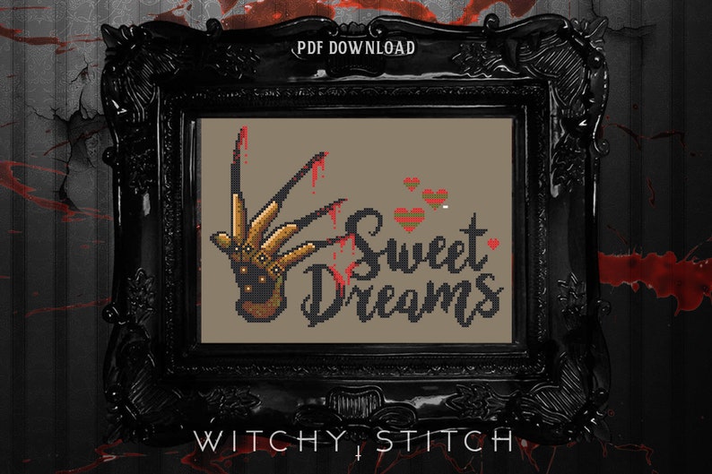 Sweet Dreams Freddy K Cross Stitch Pattern Horror, Movie, Macabre, Thriller, Murder, Modern, Slasher, Elm Street image 6