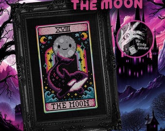 The Moon - Nostalgic Tarot - Cross Stitch Pattern - Retro, 90's, Vintage, Rainbow, Colourful, Weird, Nostalgia, Esoteric, Occult, Gothic