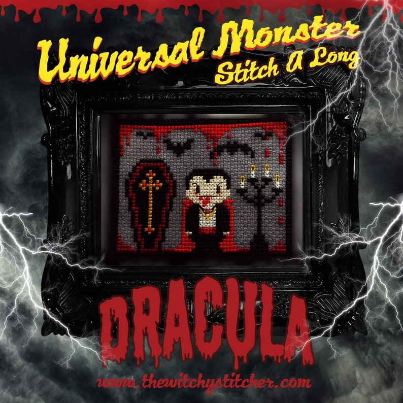 Monster Stitch A Long SAL Cross Stitch Pattern Mystery, Horror, Gothic, Halloween, Frankenstein, Mummy, Wolfman, Phantom, Dracula image 10