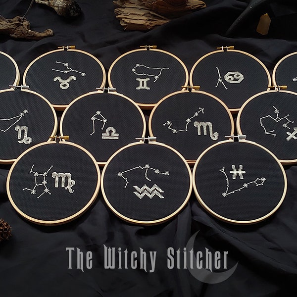 Zodiac Constellation Set - Cross Stitch Patterns ~ Astrology, Stars, Horoscope, Celestial, Symbol, Star Sign, Witchy
