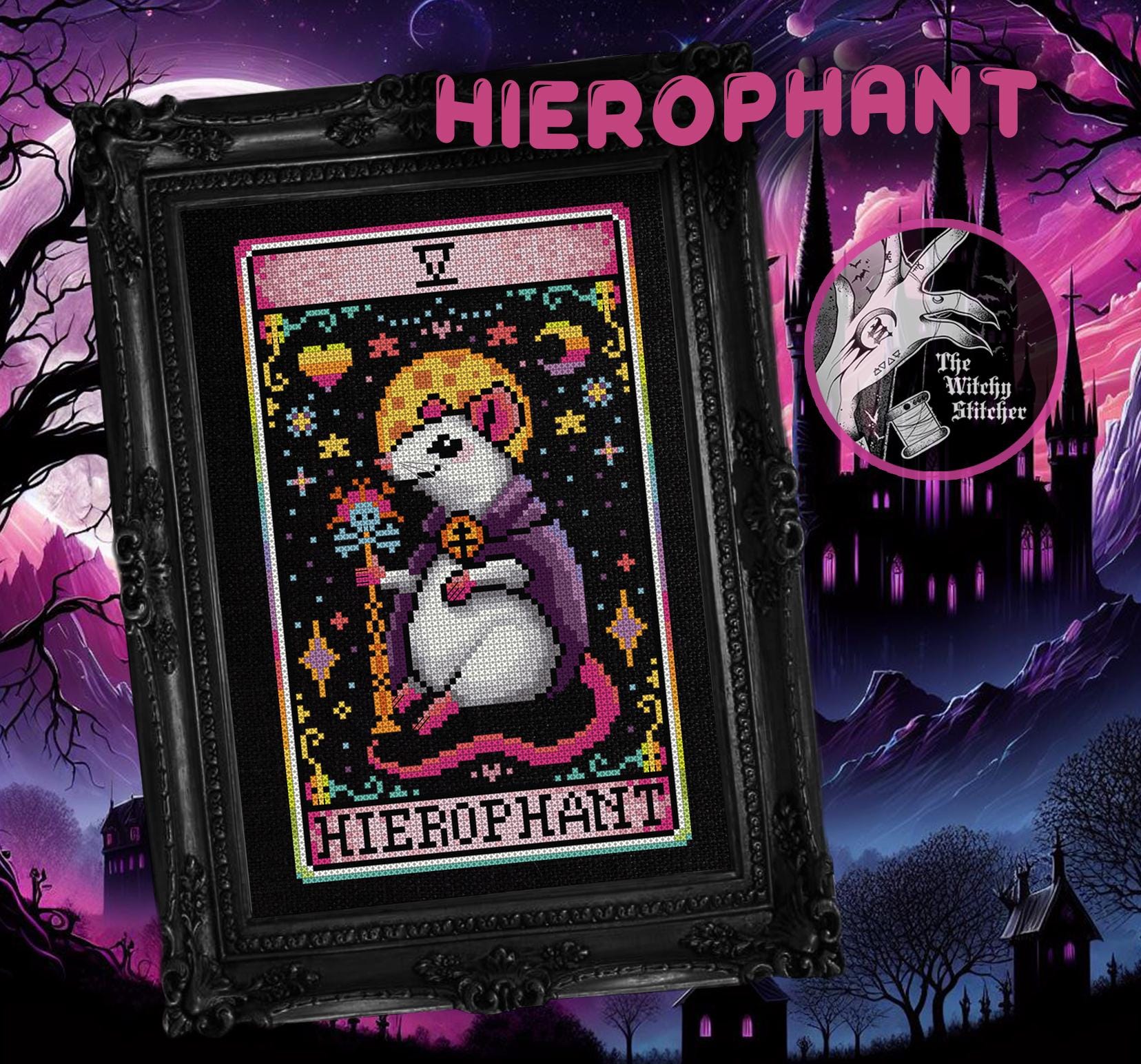 night garden ヨシ ラキドロ トレカ セット ハート Hierophant - Nostalgic Tarot - Cross Stitch Pattern - Retro, 90's