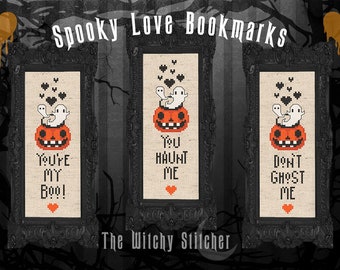 Valloween Bookmarks ~ Cross Stitch Pattern - Love, Valentine's Day, Spooky, Gothic, Cute, Spooky, Ghost, Pumpkin, Haunt Me, Halloween