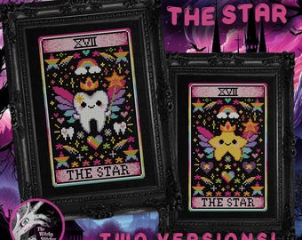 The Star - Nostalgic Tarot - Cross Stitch Pattern - Retro, 90's, Vintage, Rainbow, Colourful, Weird, Nostalgia, Esoteric, Occult, Gothic