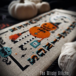 Vintage Pumpkin Witch Halloween Greetings Cross Stitch Pattern Beistle, Moon, Primitive, Gothic, Retro, Spooky, Cute, Etoile image 6