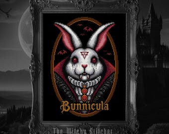 Bunnicula - Cross Stitch Pattern - Vampire, Rabbit, Gothic, Bats, Vintage, Antique, Victorian, Bunny, Dracula
