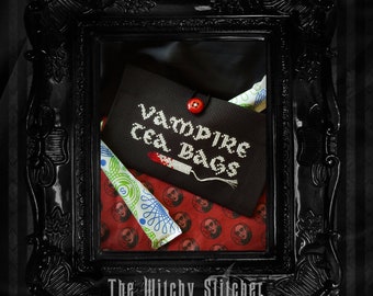 Vampire Tea Bags ~ Gothic Cross Stitch Pattern - Tampon, Period, Halloween, Horror, Blood, Spooky, Classic, Goth