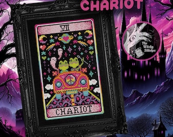 The Chariot - Nostalgic Tarot - Cross Stitch Pattern - Retro, 90's, Vintage, Rainbow, Colourful, Weird, Nostalgia, Esoteric, Occult, Gothic