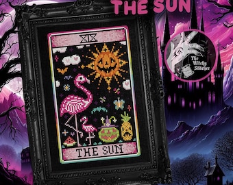The Sun - Nostalgic Tarot - Cross Stitch Pattern - Retro, 90's, Vintage, Rainbow, Colourful, Weird, Nostalgia, Esoteric, Occult, Gothic