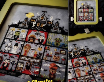 Monster Stitch A Long (SAL) Cross Stitch Pattern - Mystery, Horror, Gothic, Halloween, Frankenstein, Mummy, Wolfman, Phantom, Dracula
