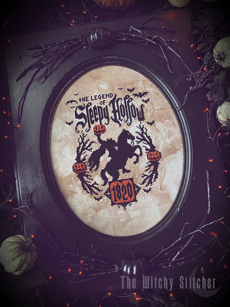 Sleepy Hollow Headless Horseman - Cross Stitch Pattern ~ Halloween, Horse, Mt Pleasant, Pumpkin Head, Gothic, Spooky, DMC 310 image 5