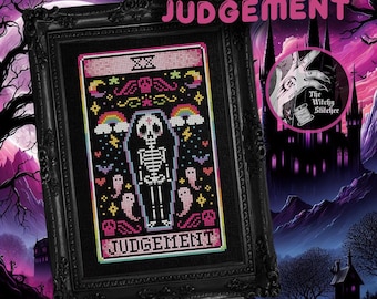 Judgement - Nostalgic Tarot - Cross Stitch Pattern - Retro, 90's, Vintage, Rainbow, Colourful, Weird, Nostalgia, Esoteric, Occult, Gothic
