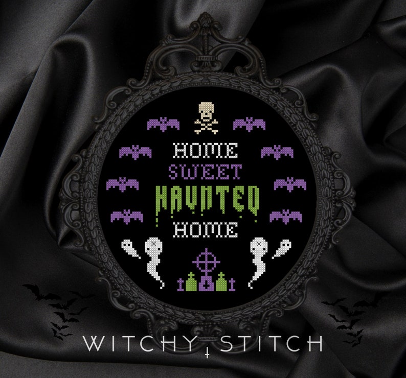 Embroidery Kit Gothic Funny Modern Full Cute KIT ~ Home Sweet Haunted Home ~ Cross Stitch Kit Halloween Grandma