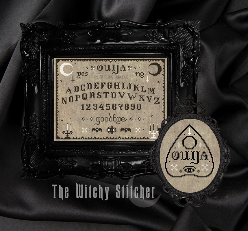 Ouija Board & Planchette Occult Cross Stitch Pattern BUNDLE Witch Cross Stitch, Horror, Macabre, Modern, Gothic stitch, Halloween image 1