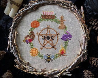 Wheel Of The Year ~ Cross Stitch Pattern - Pagan, Wicca, Wiccan, Witch, Witchy, Modern, Sabbat, Equinox, Solstice, Pentacle, Witch Calendar