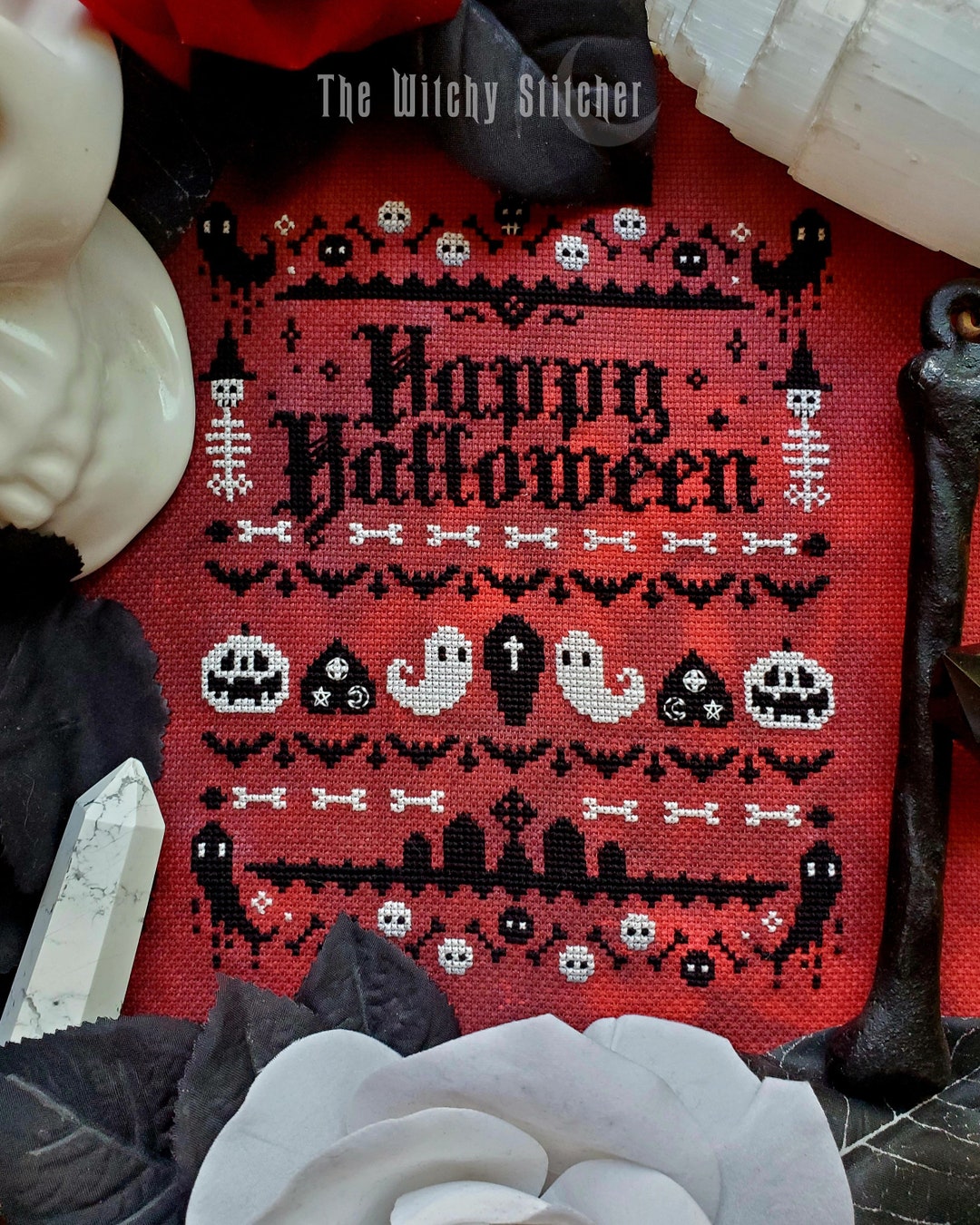 Spooky Halloween Sampler - Cross Stitch Pattern - Gothic, Ghosts, Ouija ...