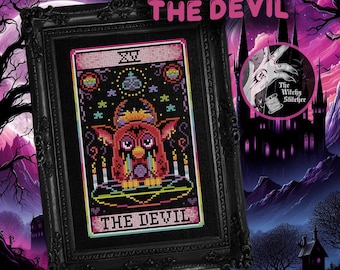 The Devil - Nostalgic Tarot - Cross Stitch Pattern - Retro, 90's, Vintage, Rainbow, Colourful, Weird, Nostalgia, Esoteric, Occult, Gothic