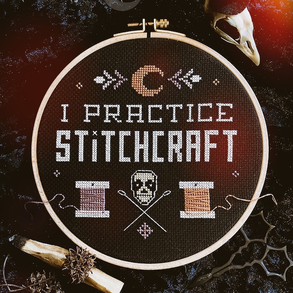 Ich übe Stiche - Gothic Kreuzstichmuster - Wiccan, Hexe, Okkultismus, Modern, Witchcraft, Lustig