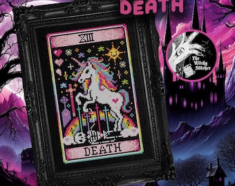 Death - Nostalgic Tarot - Cross Stitch Pattern - Retro, 90's, Vintage, Rainbow, Colourful, Weird, Nostalgia, Esoteric, Occult, Gothic