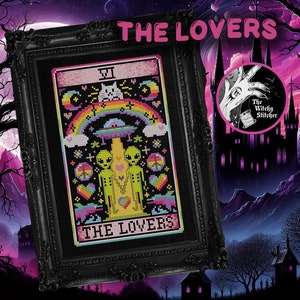 The Lovers - nostalgische tarot - kruissteekpatroon - retro, jaren 90, vintage, regenboog, kleurrijk, raar, nostalgie, esoterisch, occult, gotisch