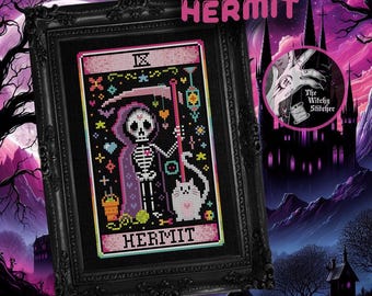 The Hermit - Nostalgic Tarot - Cross Stitch Pattern - Retro, 90's, Vintage, Rainbow, Colourful, Weird, Nostalgia, Esoteric, Occult, Gothic