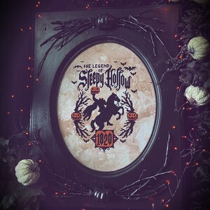 Sleepy Hollow Headless Horseman - Cross Stitch Pattern ~ Halloween, Horse, Mt Pleasant, Pumpkin Head, Gothic, Spooky, DMC 310 image 2