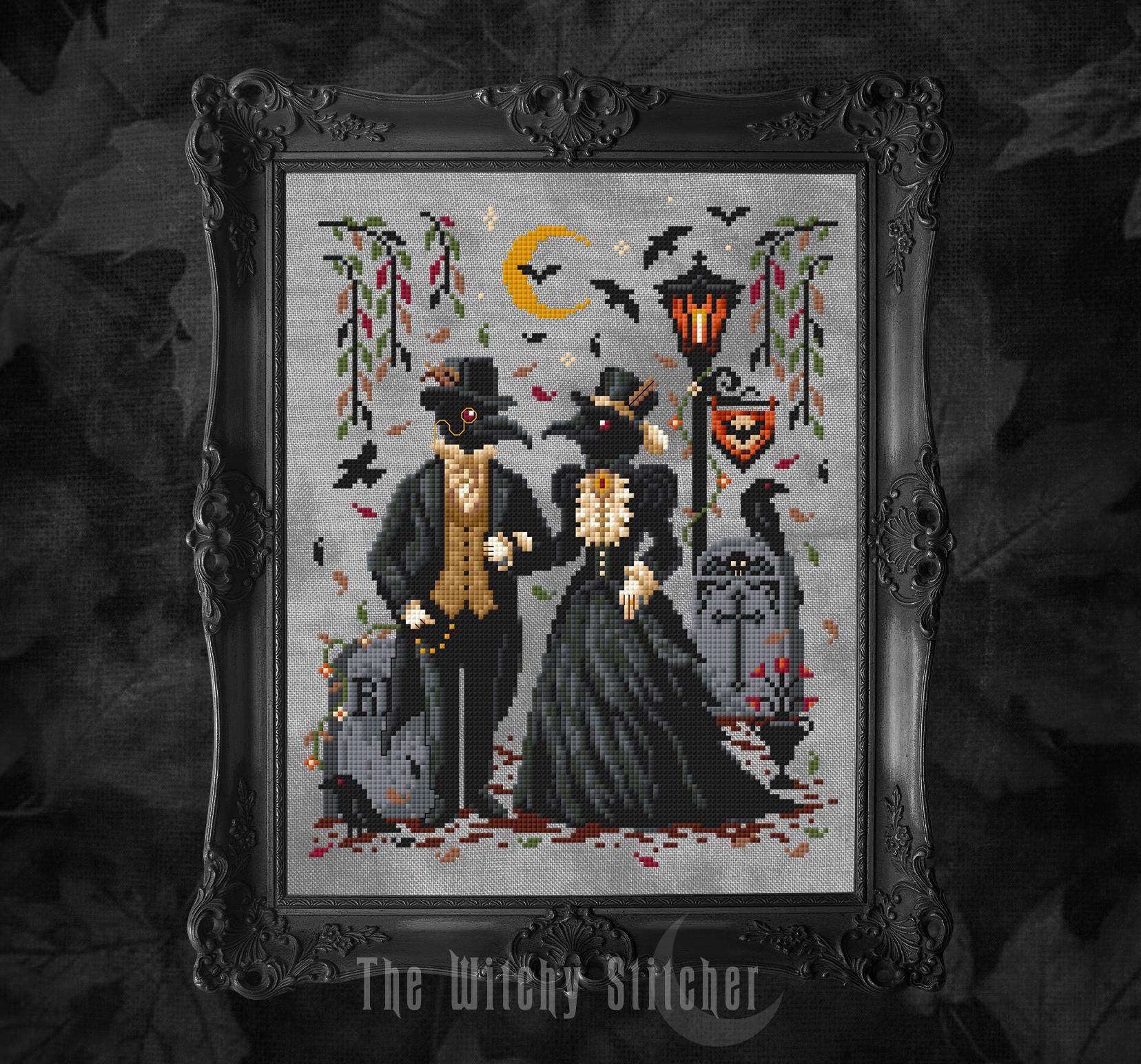 A Graveyard Wander - Gothic Cross Stitch Pattern - Ravens, Crows