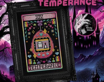 Temperance - Nostalgic Tarot - Cross Stitch Pattern - Retro, 90's, Vintage, Rainbow, Colourful, Weird, Nostalgia, Esoteric, Occult, Gothic