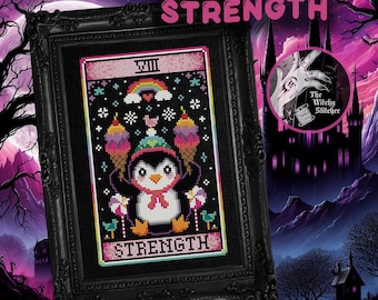 Strength - Nostalgic Tarot - Cross Stitch Pattern - Retro, 90's, Vintage, Rainbow, Colourful, Weird, Nostalgia, Esoteric, Occult, Gothic