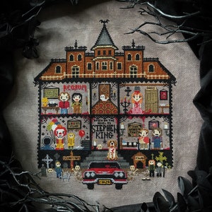 Stephen King House Cross Stitch patroon - mysterie, horror, gotisch, Halloween, ellende, Carrie, Christine, Shining, 1408, maïs, Cujo, boek