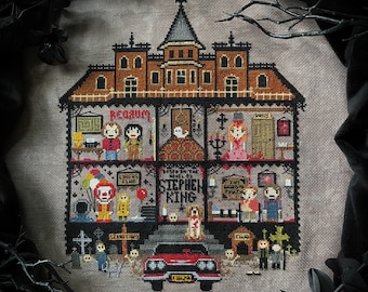 Stephen King House Cross Stitch Pattern - Mystery, Horror, Gothic, Halloween, Misery, Carrie, Christine, Shining, 1408, Corn, Cujo, Book