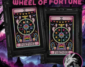 Wheel of Fortune - Nostalgic Tarot - Cross Stitch Pattern - Retro, 90's, Vintage, Rainbow, Colourful, Nostalgia, Esoteric, Occult, Gothic