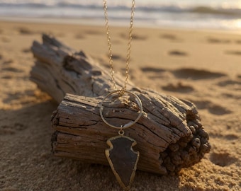 Collar con punta de flecha, joyería bohemia del suroeste, collar llamativo de fabricación nativa, tono dorado