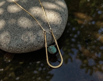 Collar de turquesa, joyería bohemia del suroeste, collar llamativo de fabricación nativa, tono dorado