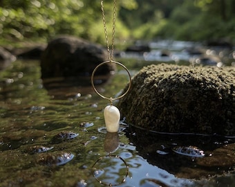 Collar de aro de perlas, joyería bohemia del suroeste, collar llamativo de fabricación nativa, tono dorado