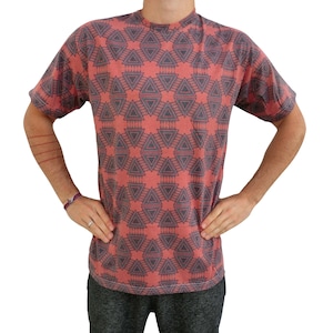 Camiseta com padrão geométrico, roupas boho confortáveis, camisa tribal de grife, unissex, camiseta de manga curta