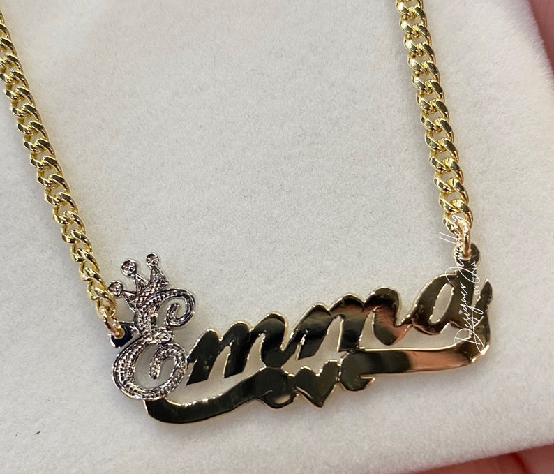 REAL 10K gold personalized name necklace two tone cursive | Etsy