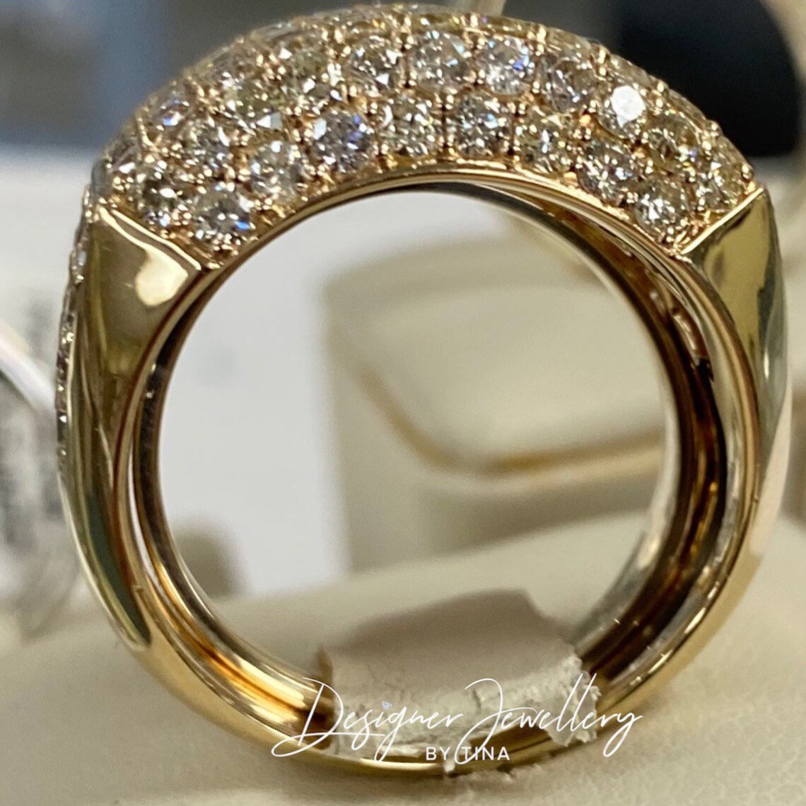 Mens 14K gold pavé set diamond ring | Etsy