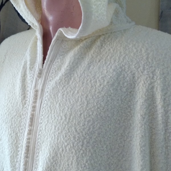 Luxury cream soft wool hooded Moroccan djellaba Winter Hooded Thobe Jalabiya Qamees Kaftan very large 62"