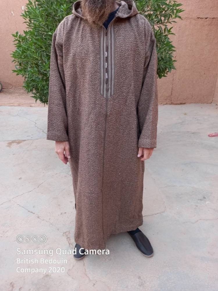 Image of Luxury Woollen Heavy-Weight Hooded Moroccan Djellaba/Thobe Jalabiya Qamees Kaftan. Size - 55". Different Sizes & Colours Available