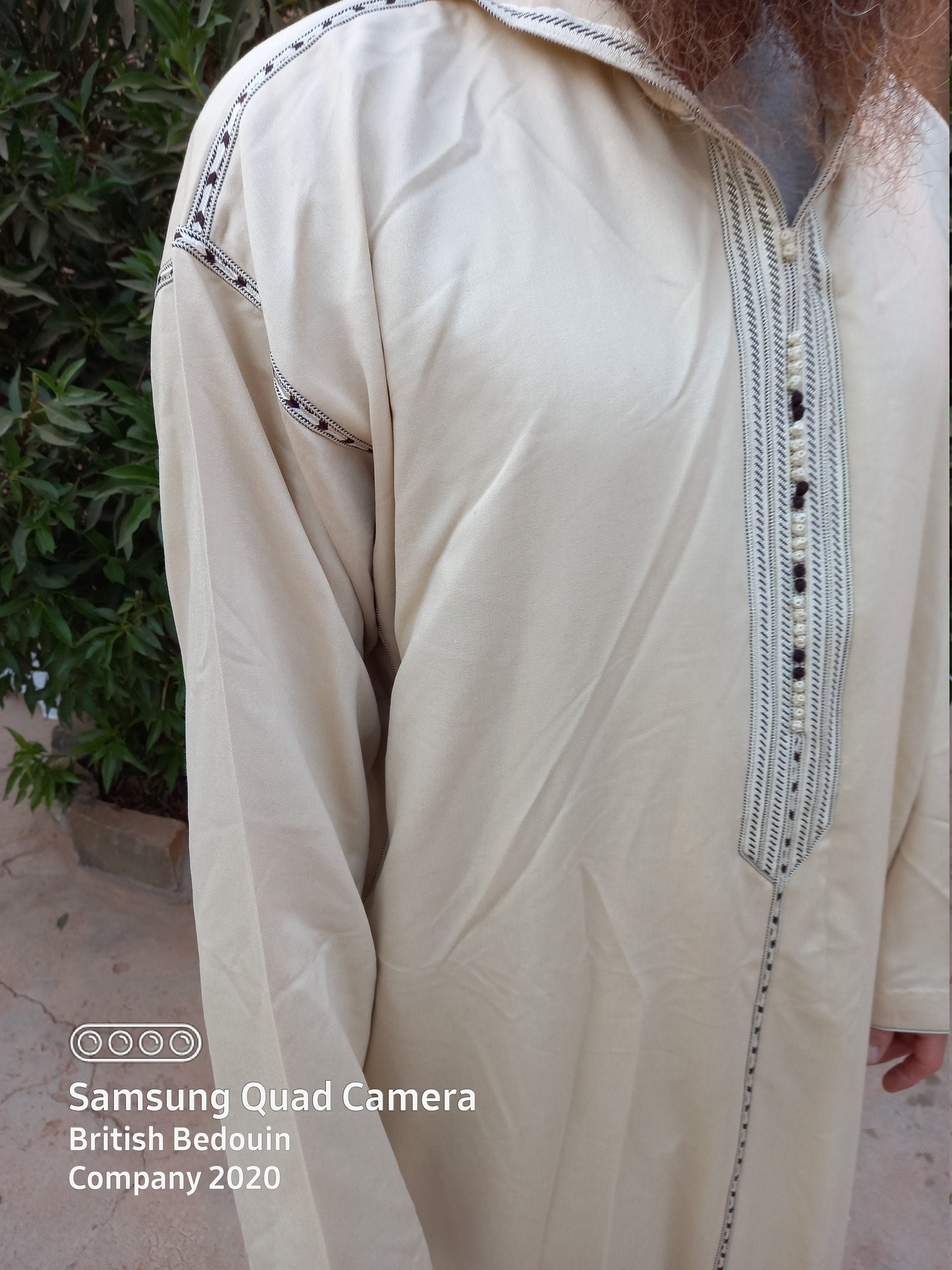 Image of Debonair Natural Super-Soft Malifa Fabric Medium-Weight Hooded Moroccan Djellaba/Thobe Jalabiya Qamees Kaftan. Size - 57"