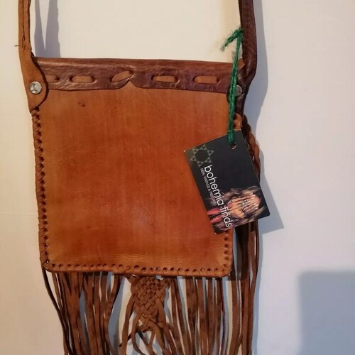 Rare. Last one. Very Beautiful Handmade Vintage Moroccan Fringed shoulder shops bag. Leather bag. Brown leather bag. Tassel Bag.