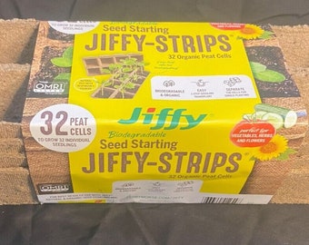 Seed Starting Jiffy-Strips.  32 Peat Cells to grow 32 Individual Seedlings, Biodegradable, Organic