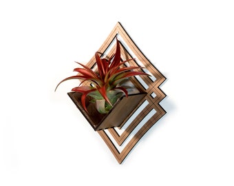 Air Plant Holder - Wall Hanging Planter / Mounted Display Plant Hanger // Geometric Handmade Wood Home Decor Plant Lover Gift Idea Art Deco