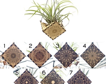 Air Plant Holder - Hemicube Free Hanging Planter / Unique Plant Hanger // Handmade Wood Home Decor Display Plant Lover Gift Idea Living Art
