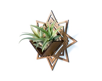 Air Plant Holder - Wall Hanging Planter / Mounted Display Plant Hanger // Geometric Handmade Wood Home Decor Plant Lover Gift Idea Art Star
